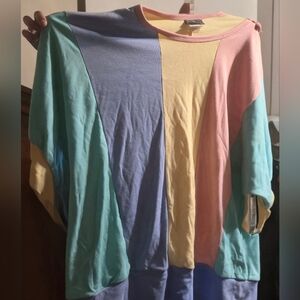 Vintage Short Sleeve Bat Wing Colorblock Top- Women's XL- Soft